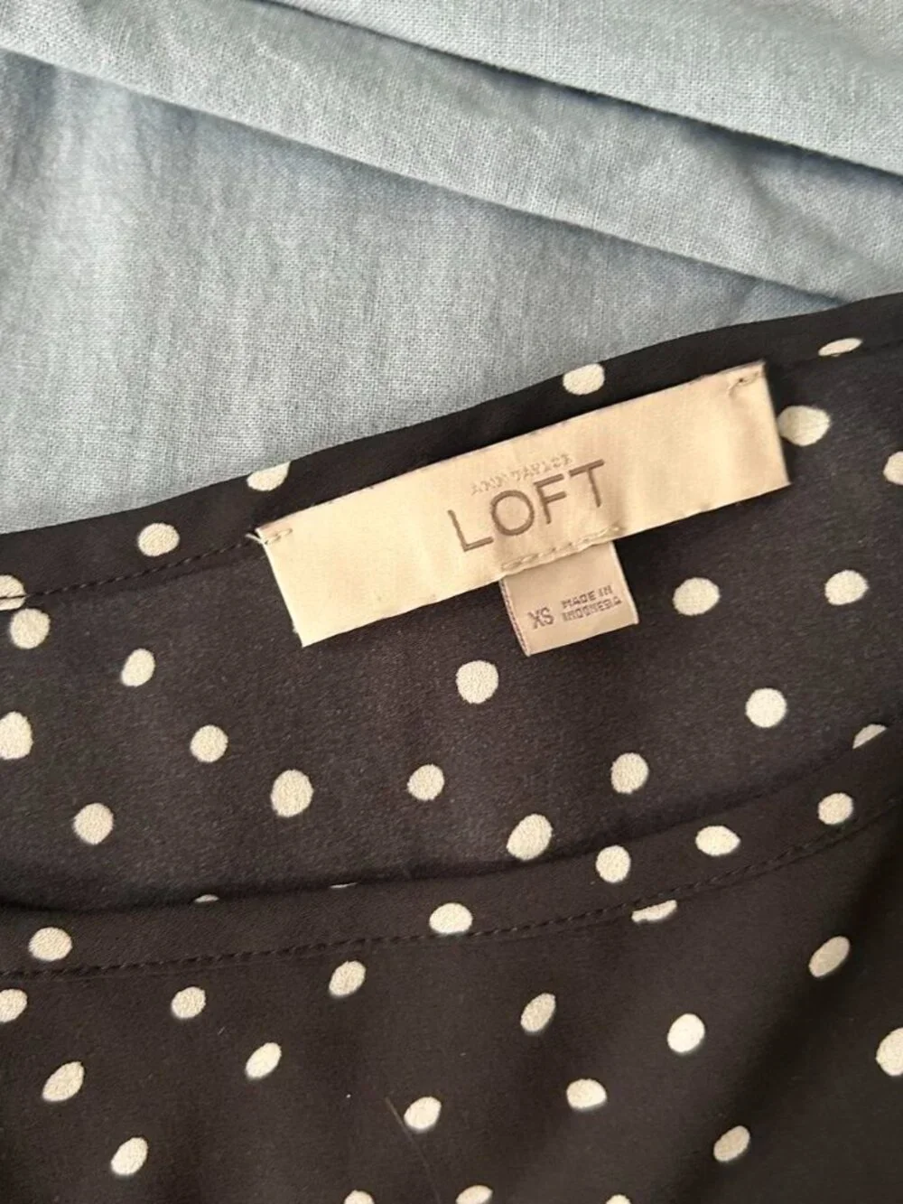 Loft Black and White Polkadot Peplum Blouse sz xs - Picture 6 of 7